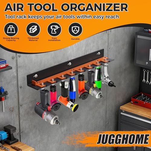 Air Tool Pneumatic Tool Holder,Wall Mount Air Tool Rack,Lockable Air Tool Hanger for Garage Shop Storage Organize,Fit 1/4" Standard Connection Accessories,Comes with Eight Slots