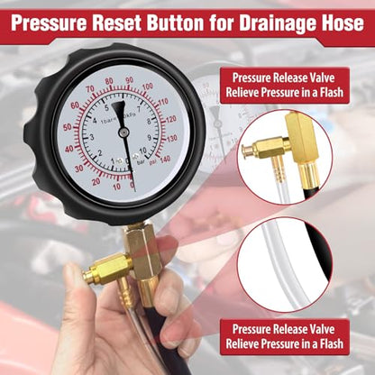 BETOOLL 0-140PSI Fuel Pressure Tester Kit, Fuel Injector Injection Pump Pressure Gauge Kit for Gasoline Cars, Trucks and Motorcycles - size: Normal