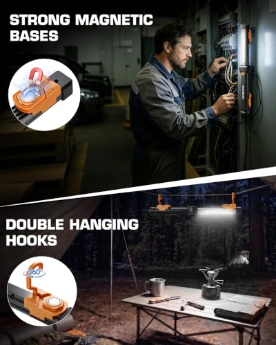 EverBrite 1000LM Magnetic Work Light, Rechargeable LED Mechanic Light with Dual Magnetic Bases & 360° Hanging Hooks, 4 Modes Under Hood Work Light for Car Repair, Garage, Emergency, 2 Pack Black - color: Black