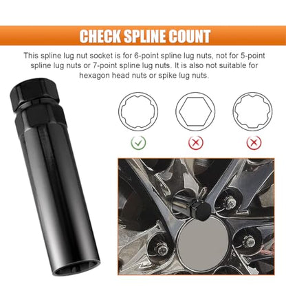 Small 6 Spline Tuner Lug Nut Key, Car Wheel Lock Removal Tool | Replacement for Spline Lug Nut, Aftermarket Lug Nut Socket Key Tool for 19 mm(3/4") and 21 mm(13/16") Hex Socket Wrench - size: Small 6 Spline
