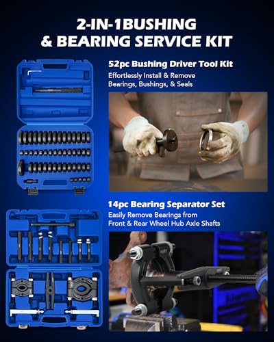 Orion Motor Tech 2 in 1 Bushing Driver Tool & Bearing Press Kit, Complete Bushing & Bearing Service Kit with 2" and 3" Jaws, 5 Ton Capacity Bearing Separator, Heavy Duty Wheel Bearing Puller Tool Set