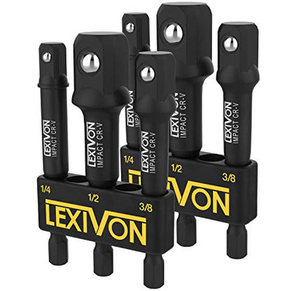 LEXIVON [2-Pack] Impact Grade Socket Adapter Set, 3" Extension Bit With Holder | 3-Piece 1/4", 3/8", and 1/2" Drive, Adapt Your Power Drill To High Torque Impact Wrench (LX-101X2) - style: 2-Pack Impact Adapter Set