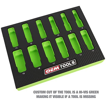 OEMTOOLS 23981 12 Piece Deep Socket Set 3/8, Deep Well Socket Set Metric 8mm-19mm, Heat-Treated Alloy Steel Sockets, Hard Chrome Finish, EVA Foam Tray - style: 3/8" Drive Metric