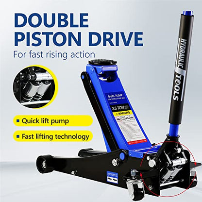 2.5T Low Profile Steel Floor Jack, 5500 lb, Dual Pump, 3.5"-19.5" Lift | Heavy-duty steel, dual-piston quick lift, low profile, 3.5"-19.5" range, overload safety protection. - size: 2.5T Dual Pump 3.5"-19.5"