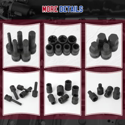 Brake Caliper Socket Set 16 Specifications Brake Caliper Removal Tool Kit High Torque 1/2" Square Drive Socket Wrench Brake Caliper Special Socket Set Compatible with BMW/Audi/Ford/Volkswagen
