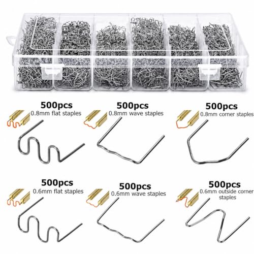 ZOOFOX 3000 Pieces Plastic Welder Staples, Welding Hot Staples with Storage Box, 0.6 and 0.8mm Plastic Welding Kit for Repair Car Bumpers Dashboards Lamp Holders Daily Plastics Supplies