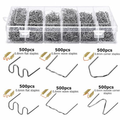 ZOOFOX 3000 Pieces Plastic Welder Staples, Welding Hot Staples with Storage Box, 0.6 and 0.8mm Plastic Welding Kit for Repair Car Bumpers Dashboards Lamp Holders Daily Plastics Supplies