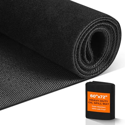 Heavy Duty Oil Mat for Driveway, 60 x 72 Inch Garage Mat for Under Car | Premium Oil Change Mat, Rubber Backing Non-Slip and Waterproof, Absorbent Pads Protect Your Floor from Spills, Oil Drips - size: 60x72in