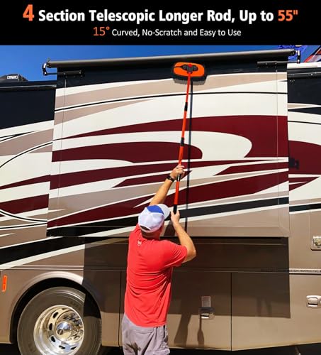 YeewayVeh 55" Car Wash Brush Mop, Extendable Long Handle, Orange | 15° Curved Extension Pole, Extra Microfiber Mop Head, Scratch-Free Auto Cleaning Kit for Truck, SUV & RV - color: Orange
