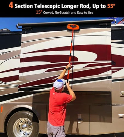YeewayVeh 55" Car Wash Brush Mop, Extendable Long Handle, Orange | 15° Curved Extension Pole, Extra Microfiber Mop Head, Scratch-Free Auto Cleaning Kit for Truck, SUV & RV - color: Orange