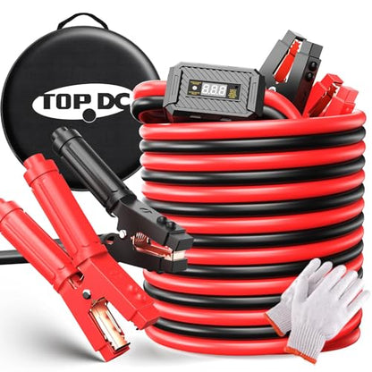 TOPDC Jumper Cables Heavy Duty 1000Amp Booster Cables for Car Battery, Heavy Duty Cables for Diesel Trucks, Protable Jumper Cables Kit with Case, Gloves - size: 0 Gauge,25FT w/ Protecter