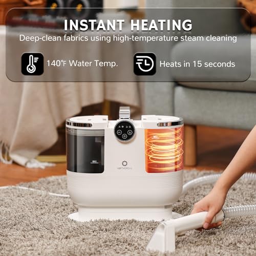 Airthereal Portable Upholstery Spot Cleaner, Instant Heating Carpet Cleaner Machine, Shampooer Machine with Self-Cleaning, 14 Kpa Stain Remover Deep Cleaner for Pets, Stairs, Car Seat and Couch - color: White