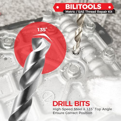 BILITOOLS M12x1.75 Helicoil Thread Repair Kit Metric, HSS Drill Heli Coil Repair Kit - size: M12 x 1.75, style: Metric