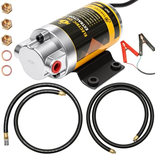 Electric Oil Extractor Pump 12V, 5.8L/Min High Flow Oil Change Pump with 5/8" ID Rubber Hose, Marine Engine Fluid Transfer Pump for Engine Oil, Gear Oil, Motor Oil, Transmission Fluid - color: C-Black Hose