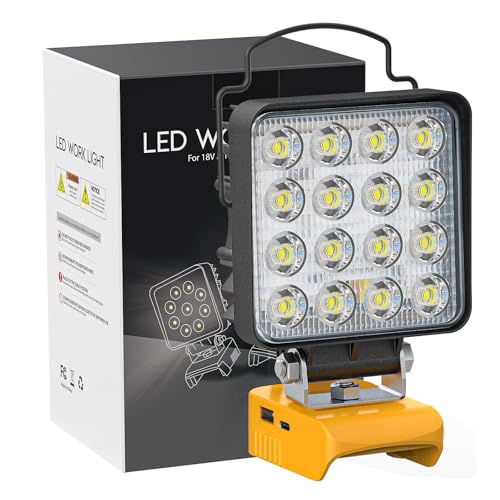 LIVOWALNY Cordless LED Work Light Compatible with Dewalt 20v Battery, 112W 11200LM Flashlight Portable LED Flood Battery Light with USB A & USB C Charging Output Port Outdoors Job Site(Tool Only) - color: 112W, size: 112W-1 Pack