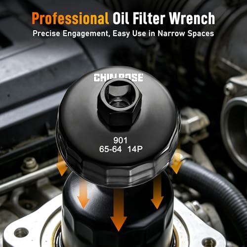 64-65mm Oil Filter Wrench, 14 Flutes, 1/2 Inch Square Drive | Heavy-Duty, Oil Filter Socket Wrench, Flute Oil Filter Removal Tool