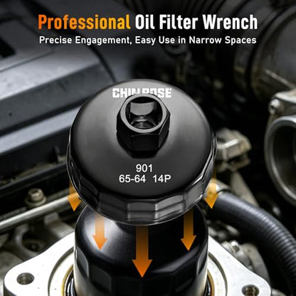 64-65mm Oil Filter Wrench, 14 Flutes, 1/2 Inch Square Drive | Heavy-Duty, Oil Filter Socket Wrench, Flute Oil Filter Removal Tool