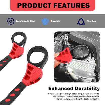 2PCS Rubber Strap Wrench Set,Adjustable Strap Wrench Plumbing with Large 24 in and Small 19.7 in,Non-Slip Oil Filter Straps Wrenches for Oil Filters,Faucet,Pipes,Sink