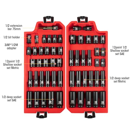 LLNDEI 112 Piece Ratchet Wrench Tool Set 1/2" Drive with SAE and Metric 6/12 Point Sockets Set, Mechanic Tool Kit with Bits, Combination Wrench universal joint adapter - color: 112 Pcs 1/2" Drive Sockets Set 6/12 Point