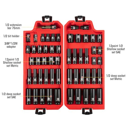 LLNDEI 112 Piece Ratchet Wrench Tool Set 1/2" Drive with SAE and Metric 6/12 Point Sockets Set, Mechanic Tool Kit with Bits, Combination Wrench universal joint adapter - color: 112 Pcs 1/2" Drive Sockets Set 6/12 Point