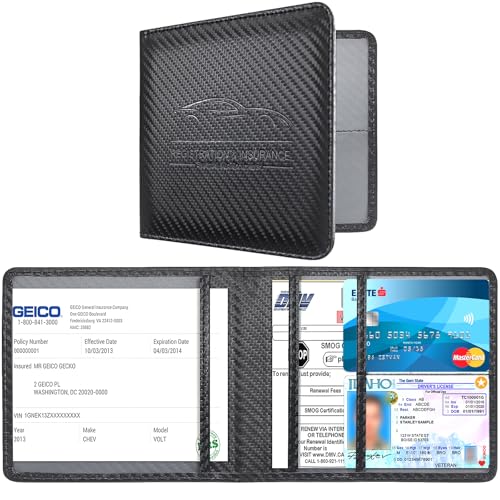 Car Registration and Insurance Holder, Premium Leather Insurance and Registration Holder,vehicle Glove Box Car Organizer, with Magnetic Shut for Cards, Driver License (Carbon Fiber Black-S) - color: 01-Carbon Fiber Black-S