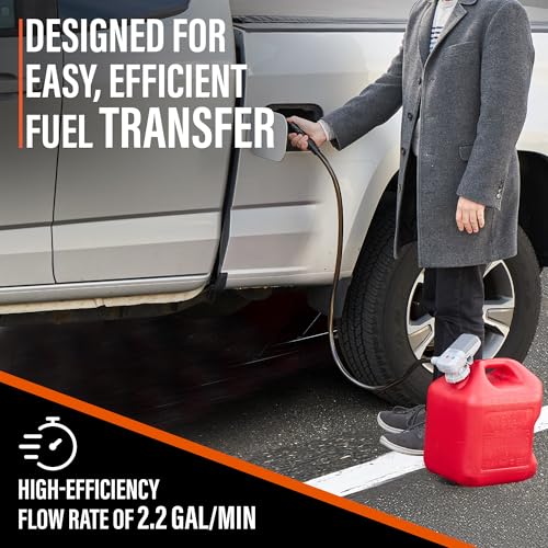 Deway AA Battery Gas Pump Automatic Fuel Transfer with Auto-Stop Nozzle & PVC Hose - 2.2 GPM Siphon Pump for Gasoline, Diesel, Kerosene, Gas Cans, Generators, Lawn Mowers, Boats, ATVs - style: Auto-Stop Nozzle w/ PVC Hose
