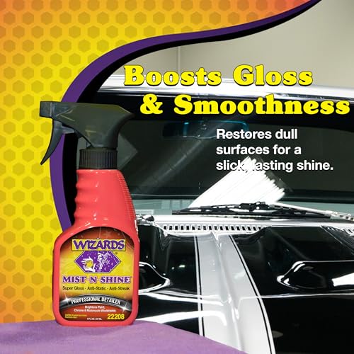 Wizards Mist-N-Shine Professional Car Detailing Spray - Quick Detailer Spray for Cars, Show-Car Gloss, Streak-Free Finish on Paint, Chrome, Glass and Plastic Trim, Wax-Free Formula - 8 oz - size: 8 Fl Oz (Pack of 1)