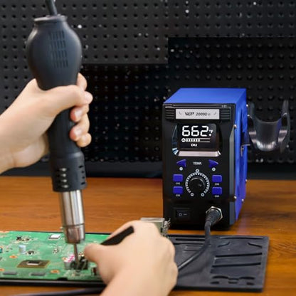 WEP 2009D-II Hot Air Soldering Station, Hot Air Rework Station with Detachable Soldering Heat Gun, 4 Preset Channels, Digital LED Display, Adjustable Temperature 212-896°F, PID Temp Stabilization