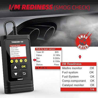 THINKCAR OBD2 Car Scanner, THINKOBD100 Check Engine Fault Code Reader with Full OBD II Functions, O2 Sensor, CAN Diagnostic Scan Tool for All Cars Since 1996 - size: OBD100