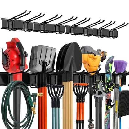 TIDYME Garage Wall Organizer | 64" Heavy-Duty Tool Storage Rack | Adjustable Double-Layer Hooks | 400 lbs Capacity | Carbon Steel Wall Mount Holder for Shovels, Rakes, Ladders & Power Tools - size: 64" (0 Shelves)