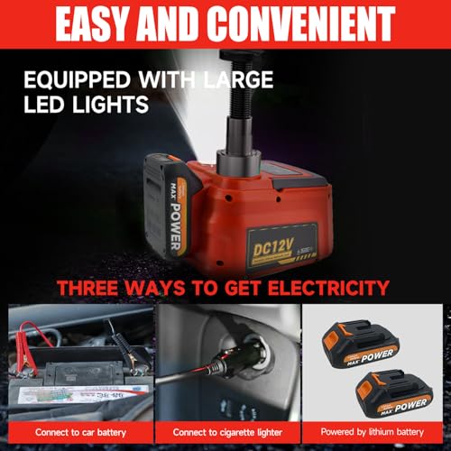 E-HEELP Electric Car Jack 5 Ton Cordless, 12V Battery Hydraulic Floor Jack with Remote Control, Tire Change Kit with Impact Wrench & LED Light, Portable Auto Lifting Tool for Roadside Emergency SUV RV