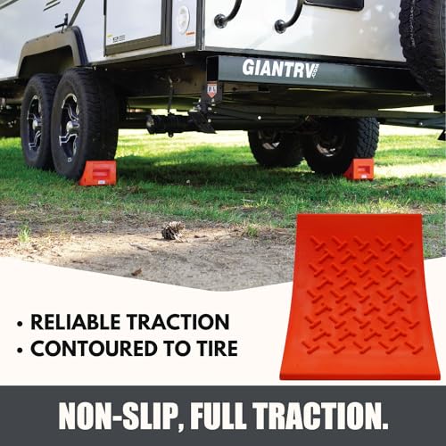 SECURITYMAN Heavy Duty Wheel Chocks (4 Pack) - Durable, Non-Slip, Solid Rubber Wheel Chocks for Boat Trailers, RV, Truck, Camper - Perfect on All Surfaces and in All Weather - (2X Orange & 2X Yellow)