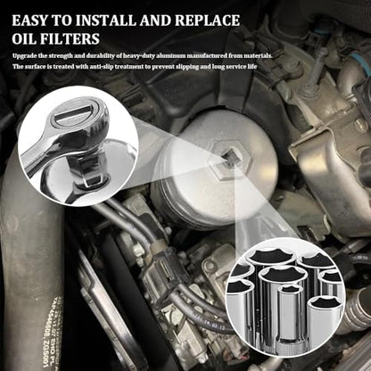 Heavy Duty 74mm 14 Flutes Oil Filter Wrench, Oil Filter Tool, 3/8" Square Drive Oil Filter Removel Tools, Oil Housing Cap Socket Remover Compatible with Toyota Porsche Audi Mazda Tribute