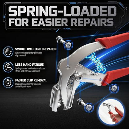Car Clip Pliers with 100 Fasteners & Gloves, Professional Panel Clip Pliers for Door Panels, Push Pins & Plastic Fasteners, Heavy-Duty Damage-Free Trim Removal Kit