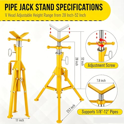 Garvee V Head Tripod Pipe Jack Stand, 1/8"-12" Pipe Support Rest, 2500 LB Heavy Duty Carbon Steel Adjustable 28"-52" Folding Portable Pipe Stand for Welding Pipe | Heavy Duty Carbon Steel Adjustable 28"-52" Folding Portable Pipe Stand for Welding Pipe - c