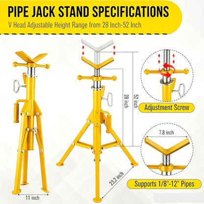 Garvee V Head Tripod Pipe Jack Stand, 1/8"-12" Pipe Support Rest, 2500 LB Heavy Duty Carbon Steel Adjustable 28"-52" Folding Portable Pipe Stand for Welding Pipe | Heavy Duty Carbon Steel Adjustable 28"-52" Folding Portable Pipe Stand for Welding Pipe - c