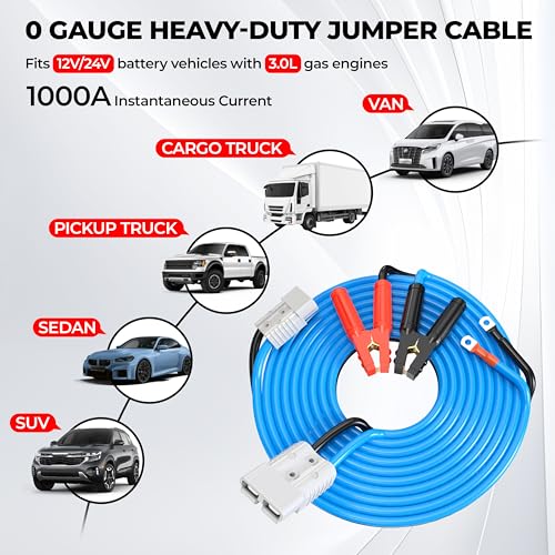 0 Gauge 25 Feet Quick Connect Jumper Cables for Car, Automotive Booster Jumper Cables Heavy Duty Quick Connect Plug for SUV and Trucks with Carry Bag, Gloves, Brushes - size: 0 Gauge 25FT with Quick Plugs