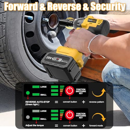 4.0Ah Battery Cordless Impact Wrench, Brushless 1/2 Impact Gun, 320Ft-lbs(430N.m) 20V High Torque Power Impact Driver, Electric Impact for Car Home