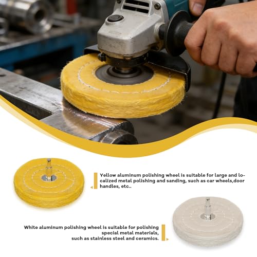 9PCS Buffing Wheels for Drill, Polishing Wheel Set with Yellow & White Pads, Cotton Buffing Kit for Metal Stainless Steel Aluminum Chrome Jewelry Wood Plastic Polishing, Rust Removal Tool - color: 9PCS-Yellow & White