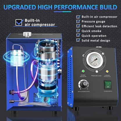 Automotive Smoke Machine, Upgraded 19PSI Leak Detector Unit Kit Dual Mode Built-in Air Pump DC12V EVAP Vacuum Exhaust Leak Diagnostic Tester Tool for All Vehicle Pipe Systems, ATV, Boat - style: Air Flow Regulator