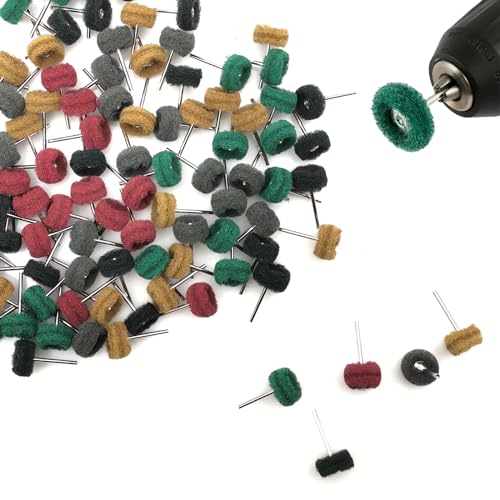 Buffing Wheel 100 Pack Abrasive Polishing Deburring Wheels Metal Polishing Kit Rotary Tool Accessories for Metal Polishing, Rusting Cleaning, Paint Removal, and Other Fine Detail Work