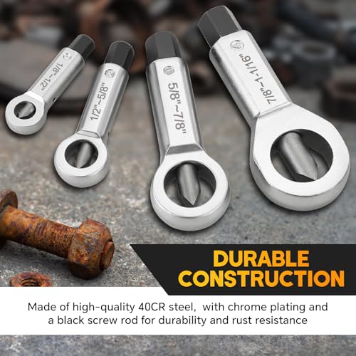 4 Pack Metal Nut Splitter Set 9-12mm, 12-16mm, 16-22mm, 22-27mm | Heavy Duty Nut Splitter Breaker Cracker Broken Damaged Corroded Screw Nut Removal Splitting Extractor