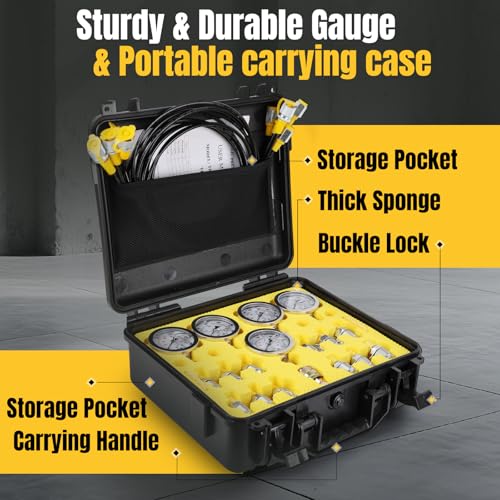 Hydraulic Pressure Test Kit,5 Gauges 12 Test Couplings.14 Tee Connectors.5 Test Hoses,Hydraulic Pressure Gauge Tester Set with Sturdy Carrying Case for Excavator Construction Machinery