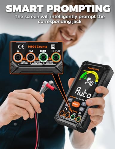 Smart Digital Multimeter Auto-Ranging,10000 Counts True-RMS | POROMETISTO Rechargeable Voltmeter Multimeter with NCV & Capacitance Check,Dual Fuse Electric Tester for HVAC & Automotive