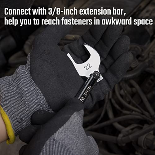 DURATECH 19-Piece 3/8" Drive Crowfoot Wrench Set with 2 Extension Bars | SAE & Metric, 10mm-22mm & 3/8"-7/8", CR-V Steel, for Brake & Fuel Line Fittings in Tight Space, with EVA Foam Tool Organizer - size: Metric and SAE, style: Regular