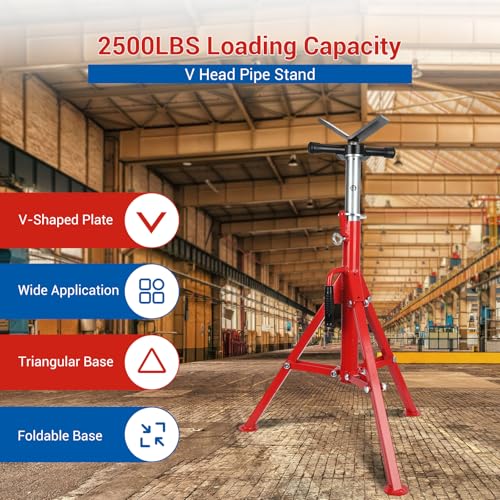 Heavy-Duty Pipe Jack Stands, 2500LB Capacity & 28-52 Inch Adjustable Height, Folding Steel Stand for Welding, Automotive Repair and Industrial Use,Red - size: 2500 lbs