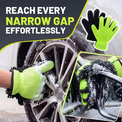 6 Pcs Microfiber Car Wash Mitt Scratch Free Double Sided, Chenille Ultra-Soft Car Wash Glove, Thickened Substrate 5-Finger Split Design for Auto Cleaning Detailing Care
