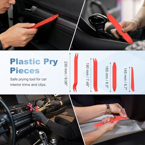 15Pcs Hook and Pick, Straight Head Magnetic Pickup Tool Plastic Pry Pieces Large Small Hook Short Pry Bar Gasket Scraper for Remove Hoses Gaskets Car Panel Fastener, Red - color: Red