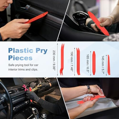 15Pcs Hook and Pick, Straight Head Magnetic Pickup Tool Plastic Pry Pieces Large Small Hook Short Pry Bar Gasket Scraper for Remove Hoses Gaskets Car Panel Fastener, Red - color: Red
