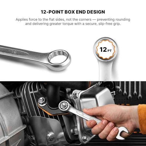 12-Piece Metric Combination Wrench Set with Storage Rack, 6–22 mm Wrenches Set, Chrome Vanadium Steel with Satin Finish Combination Wrenches, 12 Point Open End Wrench Set for Automotive, DIY